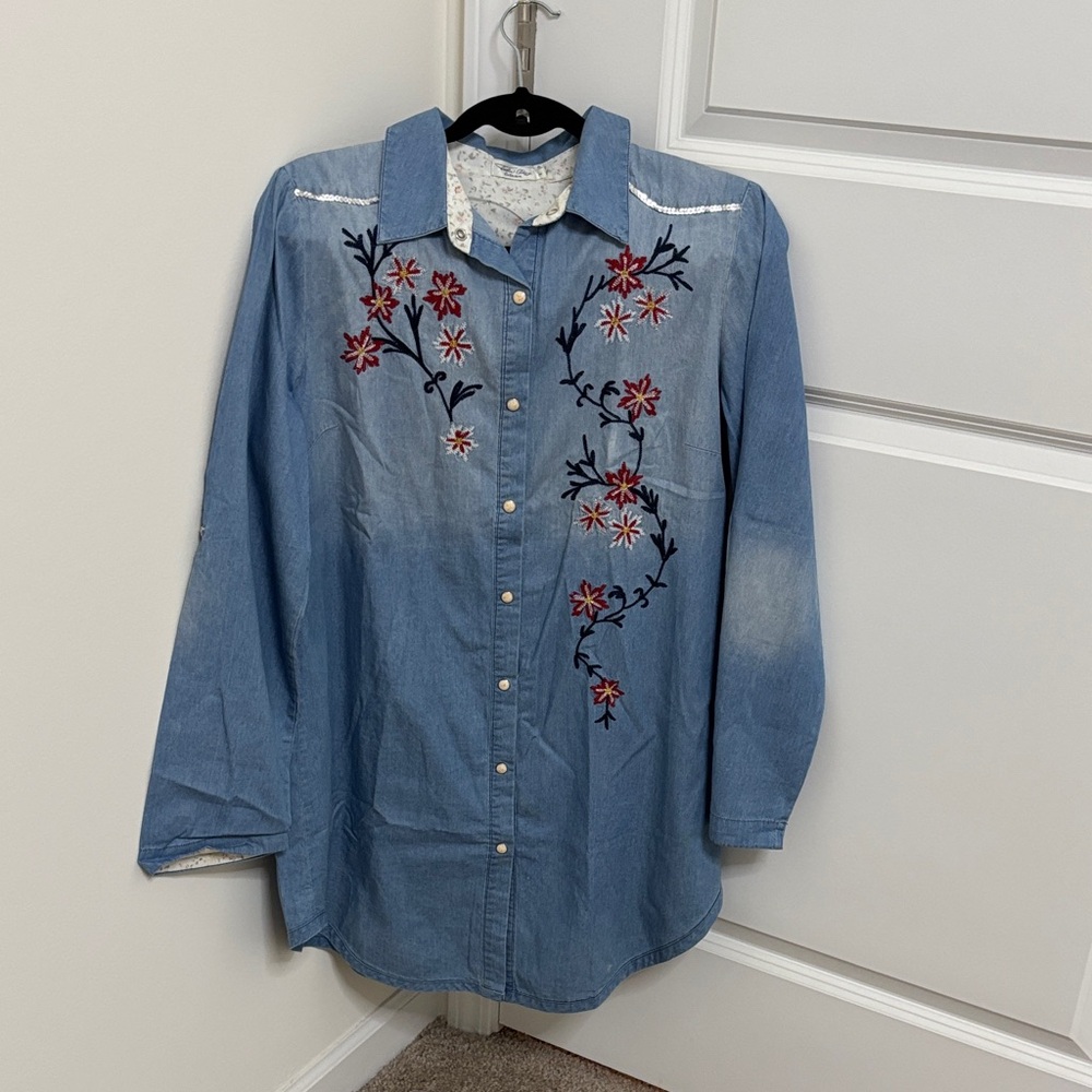 Tasha Polizzi Blue Embroidered Floral Top